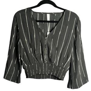 Gentle Fawn Black and White Striped Elastic Waist Flared Sleeve Blouse Size M